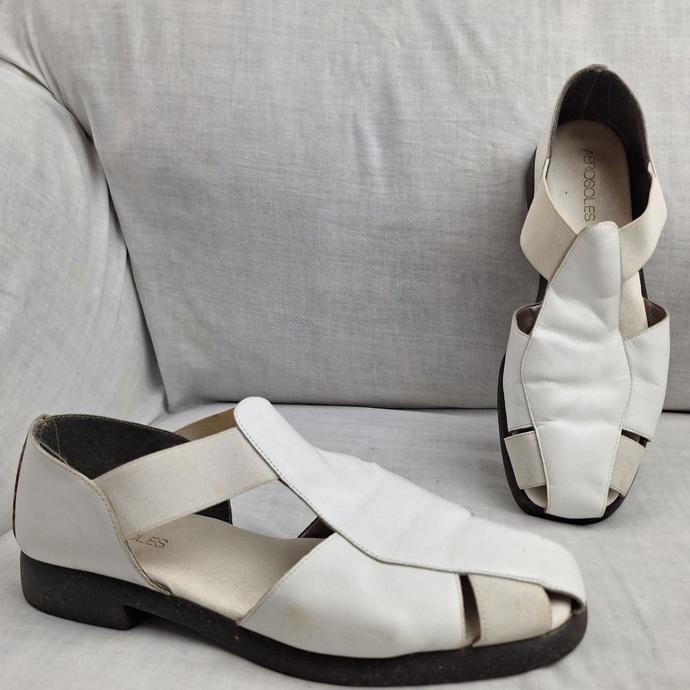 Y2K Cottagecore Vintage VTG 90s Lather Aerosoles White Size 9‎ B Sandals